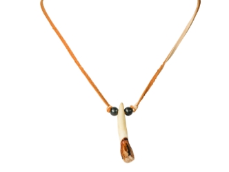 Real 1-Tooth Moose Necklace with Antiqued Brass Beads 