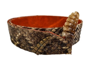 1.25" Real Rattlesnake Hat Band with Real Rattle: Brown Leather Backing rattlesnake hatbands