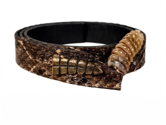 0.75" Real Rattlesnake Hat Band with Real Rattle: Black Leather Backing rattlesnake hatbands