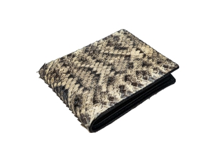 Real Eastern Diamondback Rattlesnake Skin Bifold Wallet: Black & White 