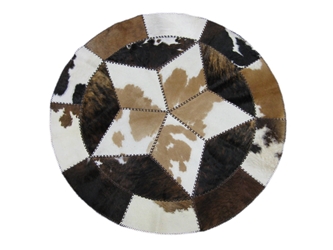 Round Cow Skin Laced Rug: ~5 feet: Gallery Item 