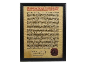 Framed German Beer Purity Act (Reinheitsgebot) Parchment: Gallery Item 