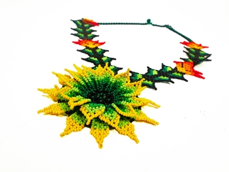 Colombian Beaded 3D Flower Necklace: Gallery Item 