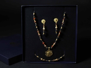 Reproduction Pre-Colombian Earring, Necklace & Bracelet Jewelry Set: Gallery Item  