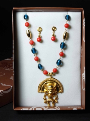 Reproduction Pre-Colombian Earring & Necklace Jewelry Set: Gallery Item 