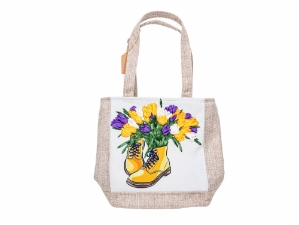 Hand Embroidered Burlap Tote Bag: Gallery Item 