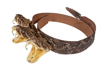1" Real Rattlesnake Hat Band with Rattle and 3 Heads (Open Mouths): Gallery Item rattlesnake hatbands