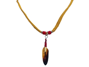 Ojibwa Wood Feather Quill Necklace: Gallery Item 