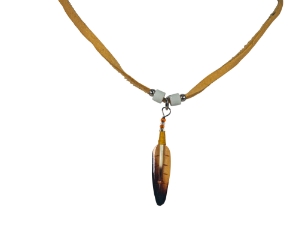 Ojibwa Wood Feather Quill Necklace: Gallery Item 