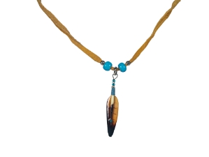 Ojibwa Wood Feather Quill Necklace: Gallery Item 