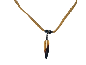 Ojibwa Wood Feather Quill Necklace: Gallery Item 